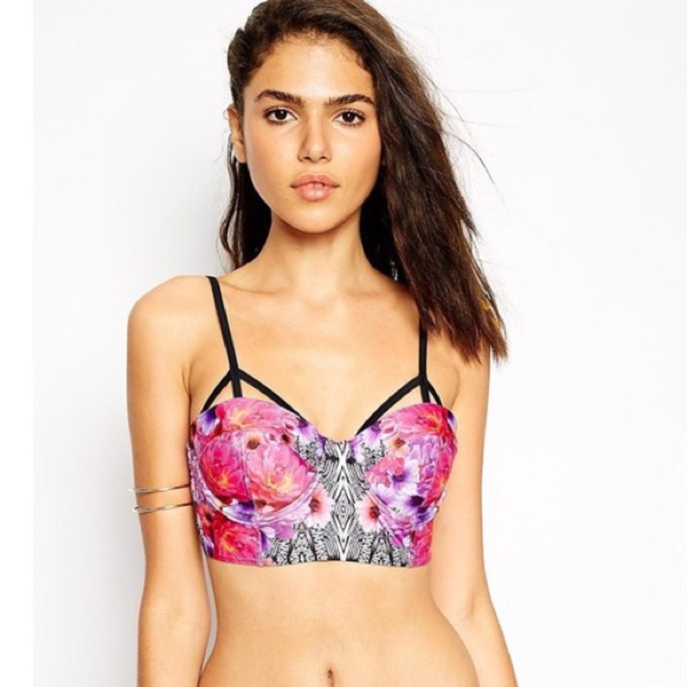 Minkpink Floral Mirror Print Bustier Bikini Top